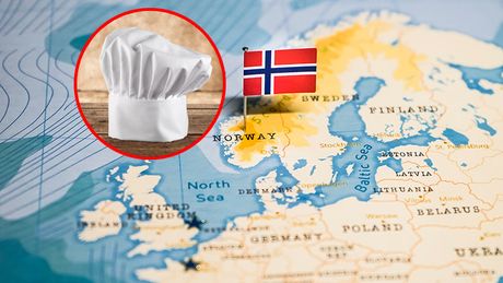 Norveška, kuvar, kuvarska kapa, kuhinja, mapa, zastava