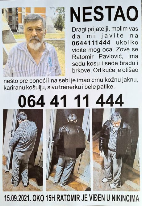 Ratomir Pavlović nestao Ratomir Pavlović nestao
