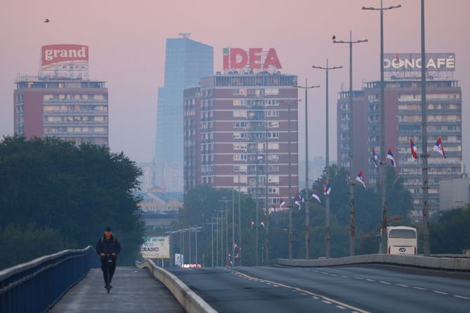 Beograd, Brankov most, jutro, svitanje, magla