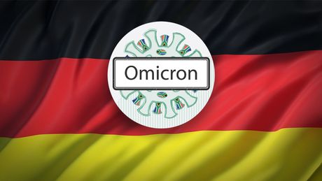 Nemačka zastava i omicron, omikron, korona virus