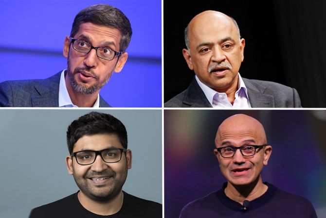 Sundar Pichai Pičai, Arvind Krishna, Parag Agrawal, Satya Nadella Satja Nadela