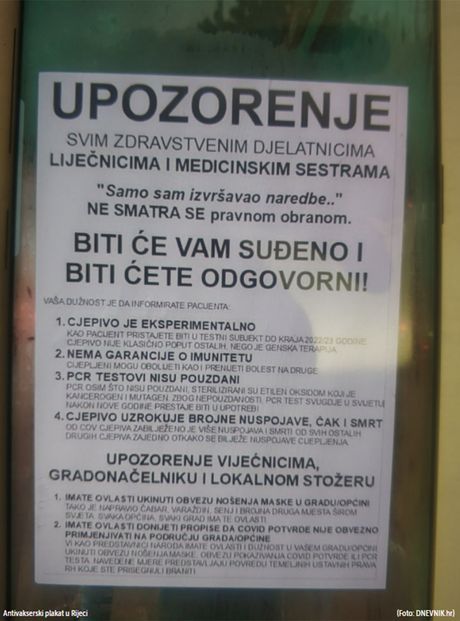 Rijeka, U Rijeci i Zaprešiću osvanuli antivakserski plakati