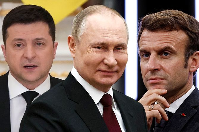 Vladimir Putin, Emanuel Makron, Volodimir Zelenski