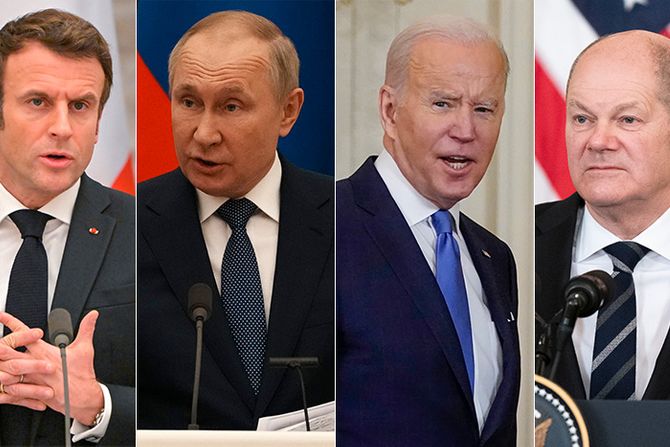 Vladimir Putin Emanuel Makron Moskva, Džo Bajden Olaf Šolc Vašington