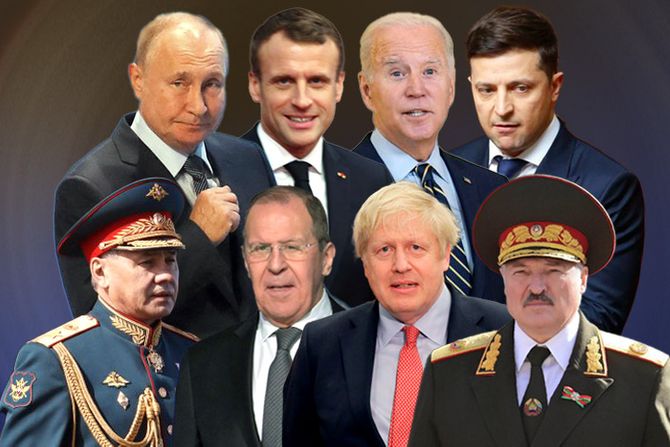 Putin, Sergej Lavrov, Bajden, Zelenski, Sergej Šojgu, Makron, Boris Džonson i Aleksandar Lukašenko