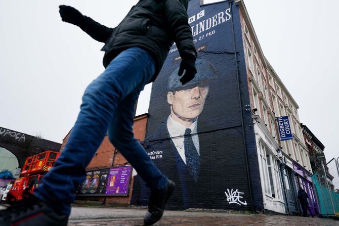 Mural Akse P19, of actor Cillian Murphy, as Peaky Blinders crime boss Tommy Shelby,