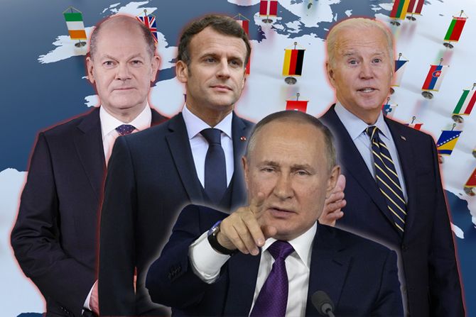 Rusija Ukrajina, Olaf Šolc, Emanuel Makron, Džo Bajden i Vladimir Putin Rusija Ukrajina, Olaf Šolc, Emanuel Makron, Džo Bajden i Vladimir Putin