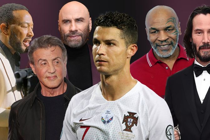 Kristijano Ronaldo, Kianu Rivs, Dr. Dre, Džon Travolta, Majk Tajson, SIlvester Stalone i Džon Ledžend