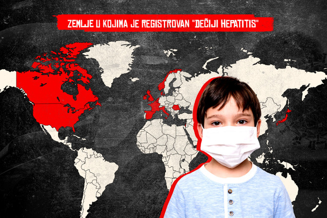 Zemlje u kojima je registrovan dečiji hepatitis, mapa sveta