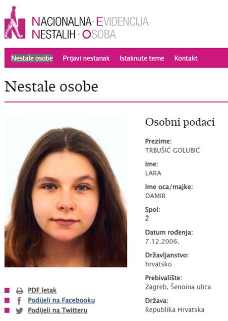 Lara Trbušić-Golubić, nestala Hrvatska Lara Trbušić-Golubić, nestala Hrvatska