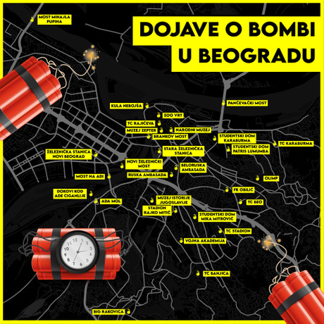 Bomba, dojava o postavljenim bombama u Beogradu, Mapa