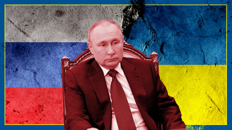 Putin, Rusija Ukrajina zastava, rat