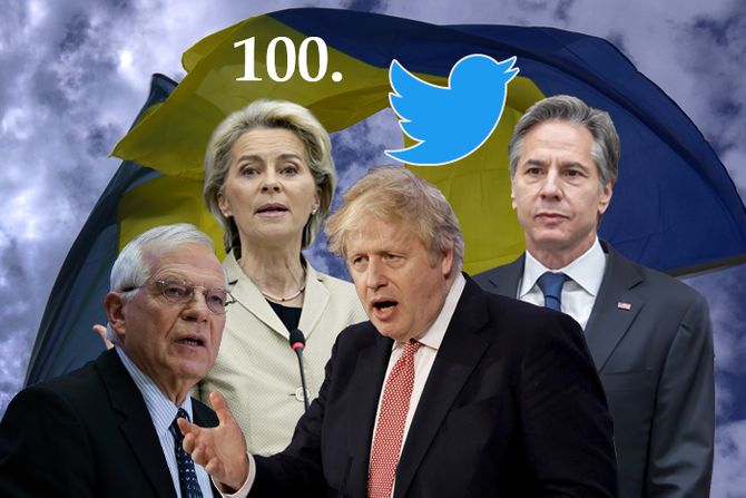 Ukrajina rat u Ukrajini, Žozep Borelj, Ursula fon der Lajen, Boris Džonson i Entoni Blinken  Twitter 100. dan borbe