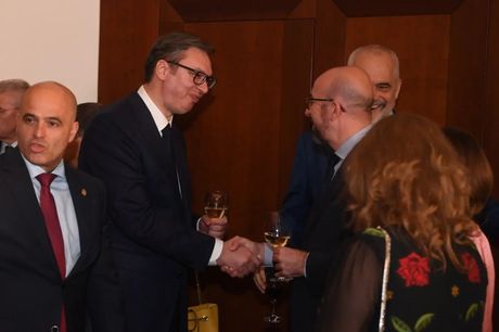 Aleksandar Vučić prisustvuje radnoj večeri koju je predsednik Vlade Republike Grčke Kirjakos Micotakis priredio u Solunu
