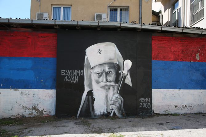 Patrijarh Pavle, Mural u Skenderbegovoj