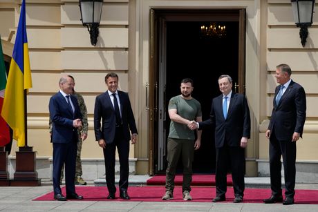 Volodimir Zelenski, Emanuel Makron, Olaf Šolc, Mario Dragi, Kijev, Ukrajina