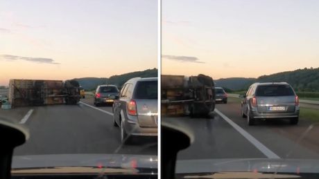 Prevrnut kamion na autoputu Beograd Niš kod Jagodine