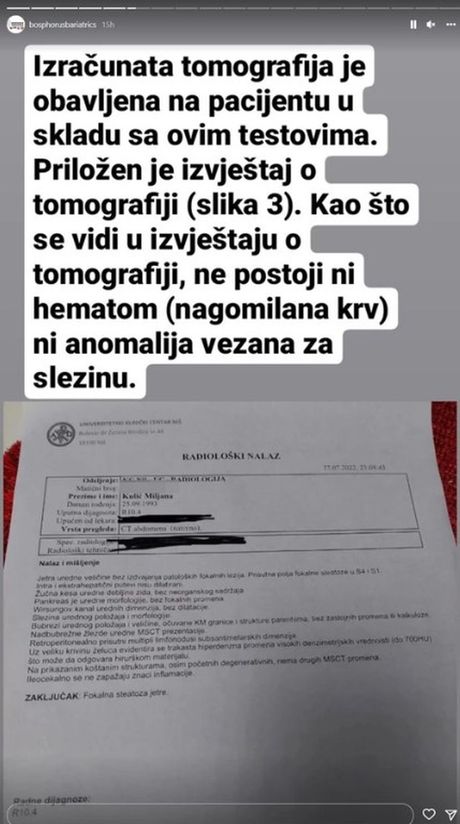 Objava klinike iz Turske u kojoj se operisala Miljana Kulić Objava klinike iz Turske u kojoj se operisala Miljana Kulić