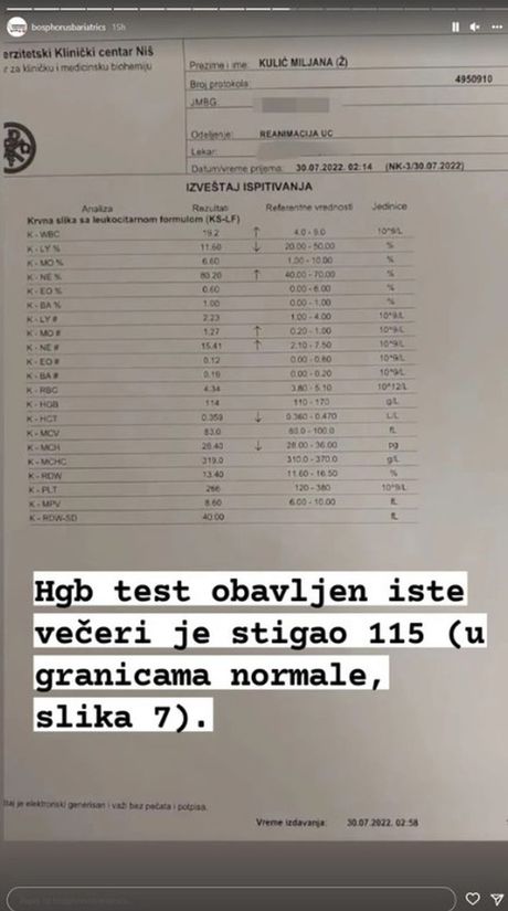 Objava klinike iz Turske u kojoj se operisala Miljana Kulić Objava klinike iz Turske u kojoj se operisala Miljana Kulić