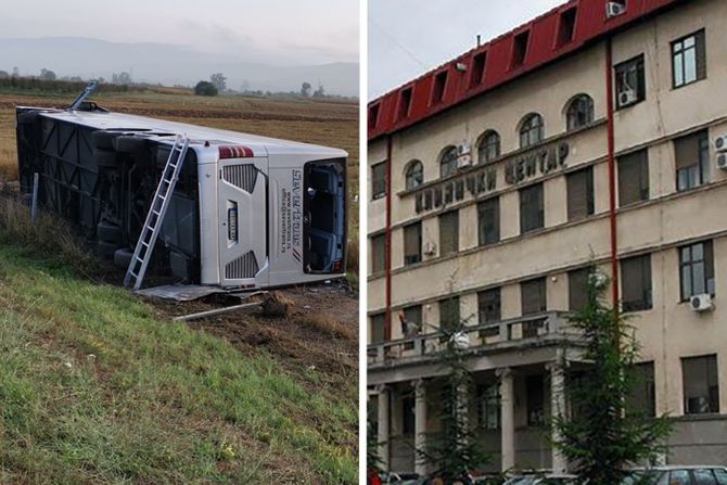 saobraćajna nezgoda, prevrnut autobus, leskovac, Klinički centar Niš