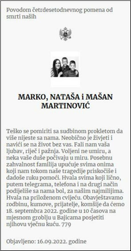 Čitulje, Četrdeset dana , masakar na Cetinju, Vuk Borilović