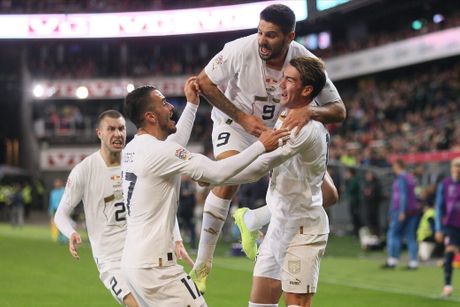 Dušan Vlahović, Aleksandar Mitrović, fudbalska reprezentacija Srbije, Srbija - Norveška Dušan Vlahović, Aleksandar Mitrović, fudbalska reprezentacija Srbije, Srbija - Norveška