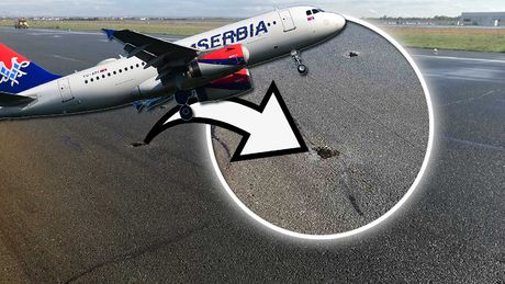 Aerodrom Nikola Tesla Beograd pista oštećena oštećenje piste fičer