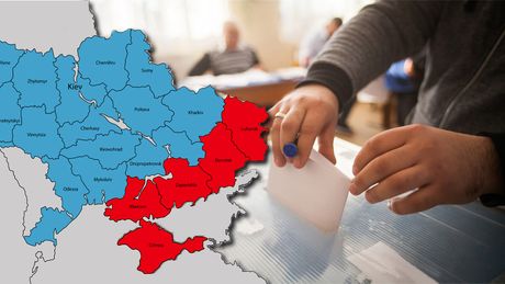 Glasanje, Mapa Ukrajine, regioni Donbas, Lugansk, Zaporozje i Herson