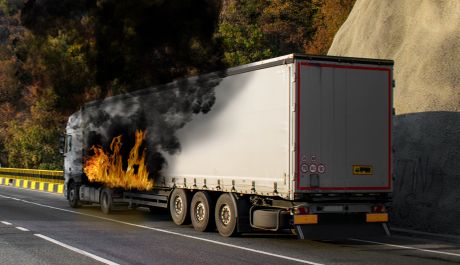 Kamion  prikolica kontejner kamiona gori vatra požar