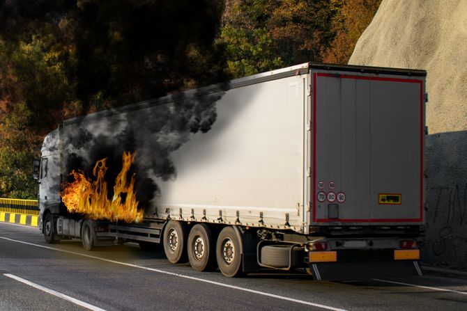 Kamion prikolica kontejner kamiona gori vatra požar Kamion prikolica kontejner kamiona gori vatra požar