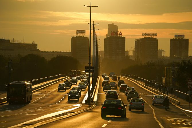 Brankov most, Beograd, zalazak Sunca