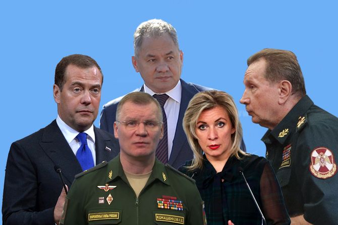 Dmitrij Medvedev, Igor Konašenkov, Marija Zaharova, Viktor Zolotov i Sergej Šojgu