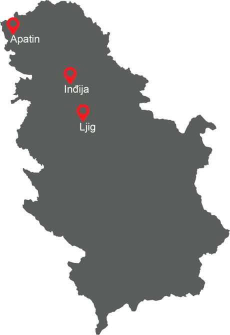 Mapa Srbija, Inđija, Ljig, Apatin