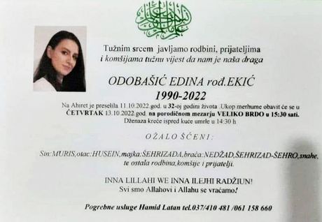 Smrtovnica umrlica Edina Odobašić Ekić Smrtovnica umrlica Edina Odobašić Ekić