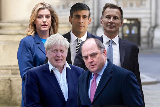 Penny Mordaunt, Rishi Sunak , Jeremy Hunt, Džeremi Hant, Boris Johnson Džonson, Ben Volas