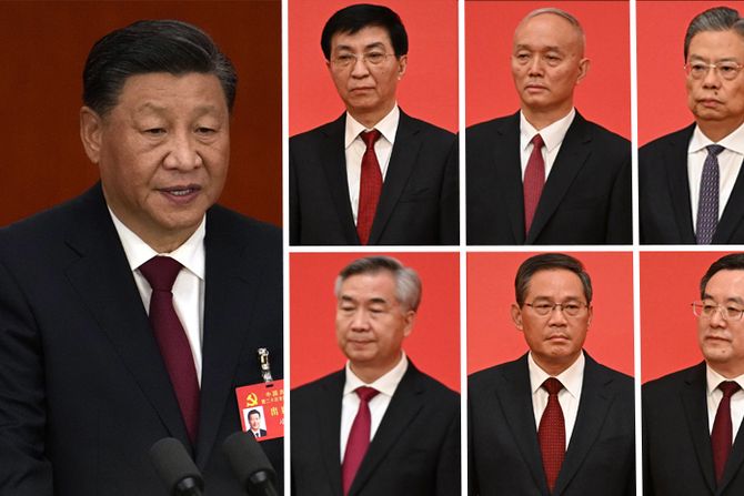 Xi Jinping, Wang Huning, Cai Qi, Zhao Leji, Li Xi, Li Qiang i Ding Xuexiang