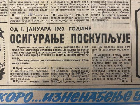 osiguranje, vest iz 1968., autoosiguranje osiguranje, vest iz 1968., autoosiguranje