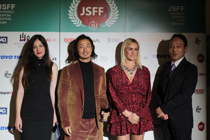 Jovana Stević, direktorka JSFF-a za Srbiju, Takuma Jošida,  producent Yomiuri TV Corporation, pesnikinja Božica Velousis i NJ. E. Takahiko Kacumata