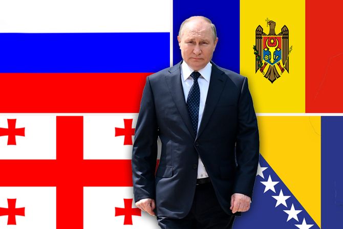 Zastava Rusije, Moldavije, Gruzije i BiH i Vladimir Putin