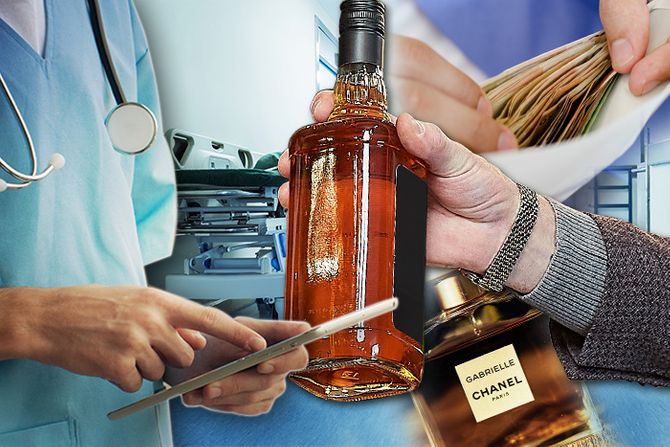 Bolnica korupcija flaša pića parfem koverta Bolnica korupcija flaša pića parfem koverta