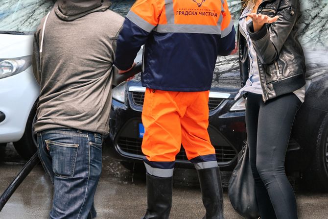 Gradska čistoća muškarac i žena tuku radnika