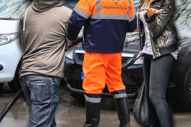 Gradska čistoća muškarac i žena tuku radnika Gradska čistoća muškarac i žena tuku radnika