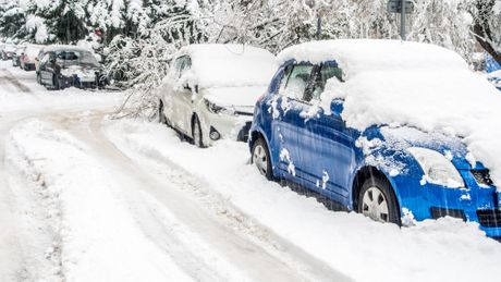 Zima sneg mećava zavejani automobili kola