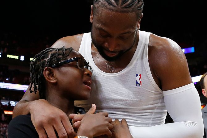 Dwyane Wade i sin Zion Wade Dvejn i Zion Vejd Dwyane Wade i sin Zion Wade Dvejn i Zion Vejd