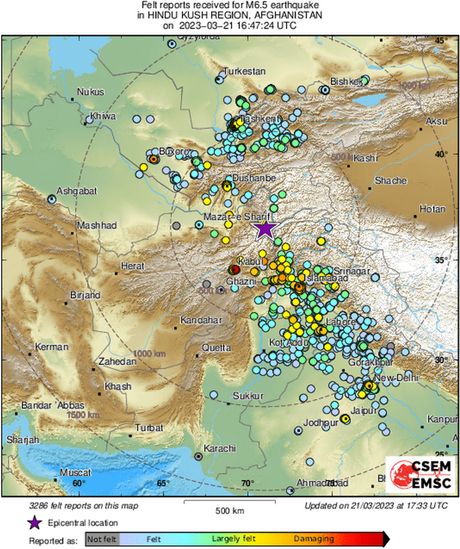 Zemljotres Avganistan mapa