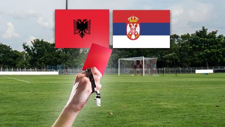 Fudbalski teren Albanija Srbija zastave