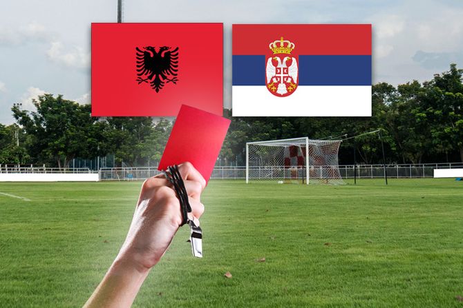 Fudbalski teren Albanija Srbija zastave