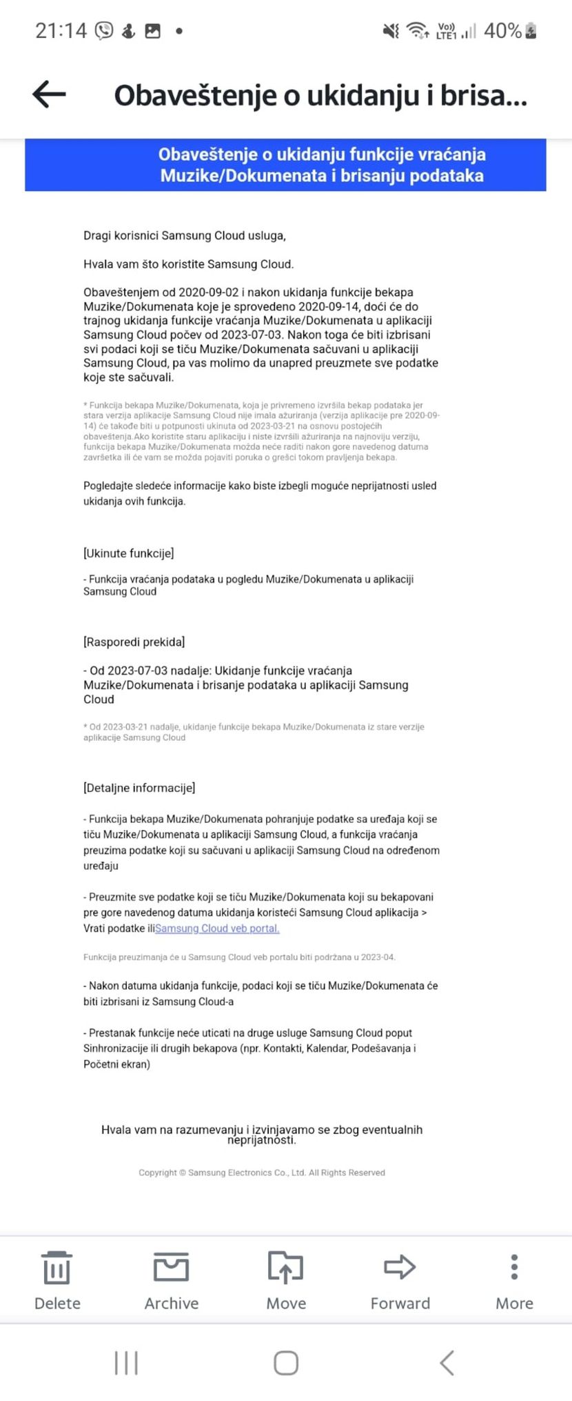 Samsung gasi Cloud servis Telegraf.rs