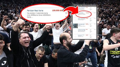 Oglas karte Partizan Real Madrid 100 hiljada dinara
