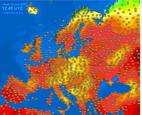 Temperature tokom današnjeg poslepodneva u Evropi